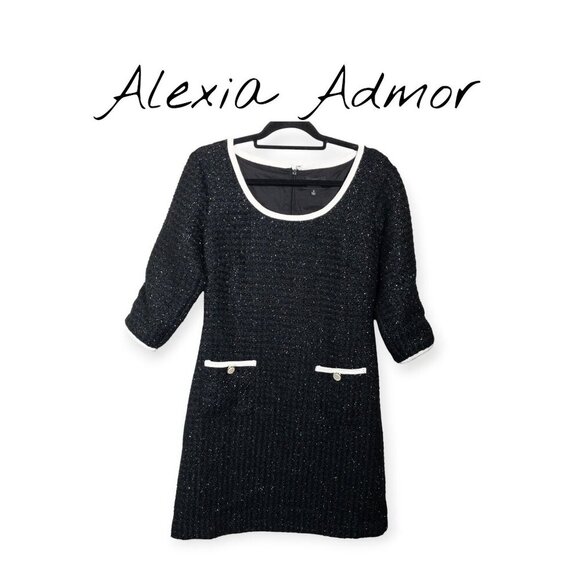 Alexia Admor Dresses & Skirts - Alexia Admor Black & White Tweed Dress Orla Contrast Edge Mini SZ 8 M Luxury